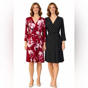 WHBM Medium M Reversible Floral Dot Faux Wrap Dress W Belt